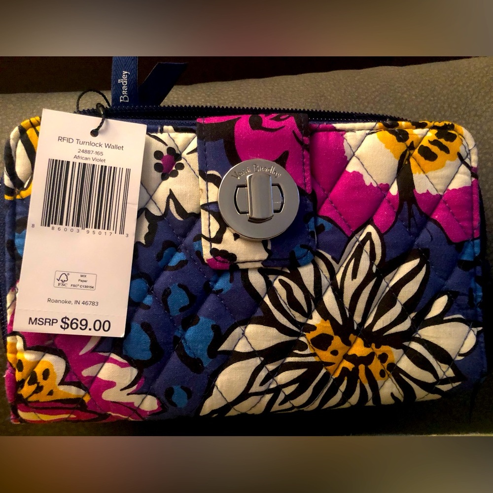 Brand New Vera Bradley Turn Lock Wallet:African Violet